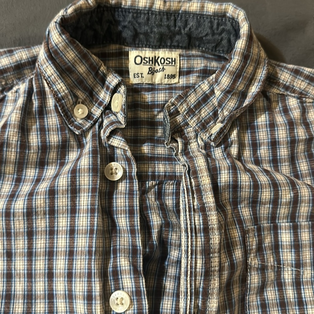 Oshkosh Blue/Brown Plaid Long Sleeve Shirt Size 5 - Picture 2 of 6